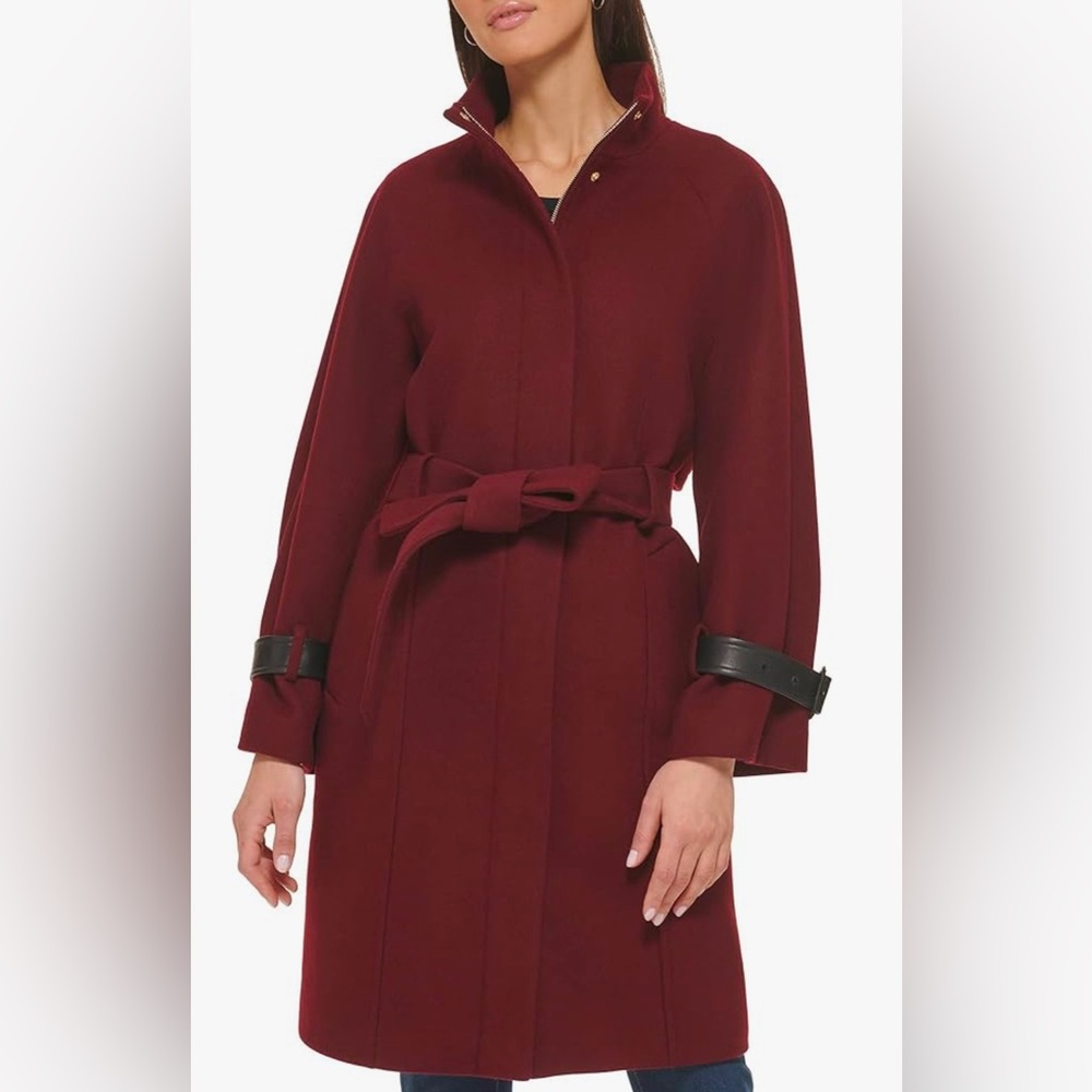 New Cole Haan Belted Raglan Melton Wool Coat Women’s Size 12